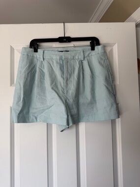 Alice + Olivia Pastel Mint Pleated High-Waist Shorts